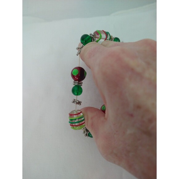 ART to Wear GLASS BEAD CHRISTMAS holiday jewelry STRETCH BRACELET Lampwork - Picture 4 of 6